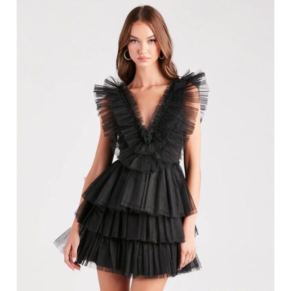 Southern Fried Chics Black Tiered Tulle Ruffle Mini Dress NWT Size 2XL - Picture 1 of 12
